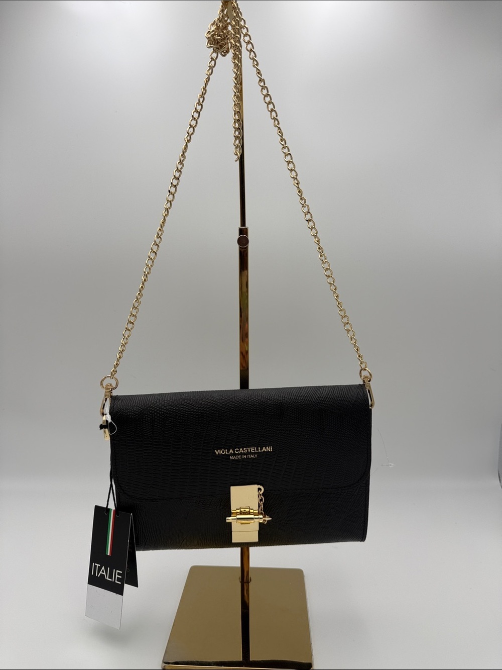 Viola Castellani Black Crossbody Bag with Gold Chain